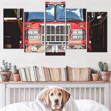 Модульные картины, 5 шт., пожарная машина, Картина на холсте, Настенная картина, 5 шт., Настенная картина, картина с рамкой 2024 - купить недорого