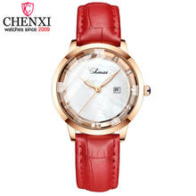 Chenxi relógio de pulso de ouro rosê feminino, luxuoso à prova d'água de quartzo com pulseira de couro 2024 - compre barato