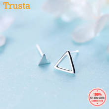 Trusta 100% 925 Solid Real Sterling Silver Women Jewelry Fashion Asymmetric Hollow Triangle Stud Earring For Daughter Girl DS287 2024 - buy cheap