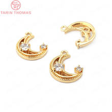 (33679)6PCS 14*10MM 24K Gold Color Brass with Zircon Moon Charms Pendants High Quality Diy Jewelry Findings Accessories 2024 - buy cheap