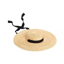 Elegant Natural Straw Hats For Women Summer Sun Hats 19cm Wide Brim Beach Sunshade Flat Top Lace-up Beach Hats Chapeu Feminino 2024 - buy cheap