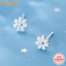 Trustdavis-pendientes de plata de ley 925 con forma de flor blanca, joyería fina, Simple, con cierre de tuerca, para mujeres 2024 - compra barato