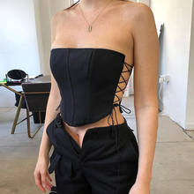 Off Shoulder Strapless Lace Up Sexy Bustier Corset Crop Tops for Women Black Sleeveless Vest Top Cropped Feminino 2024 - buy cheap