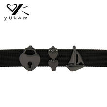 YUKAM-abalorios deslizantes de bloqueo de doble Corazón, pulsera de malla con cierre de velero negro, para envolver cuero, fabricación de joyas 2024 - compra barato