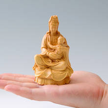 Boxwood 10CM Guanyin Sculpture Wood Buddha Statue Feng Shui Guan Yin with Boy Home Decor 2024 - buy cheap