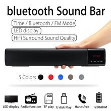 Home tv pc com bluetooth soundbar, caixa de som portátil sem fio subwoofer 3d estéreo de alta qualidade suporte de som rádio fm relógio tf usb aux 2024 - compre barato