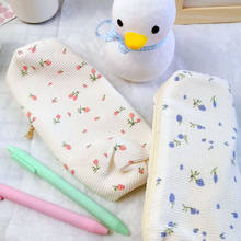 Ins Cute Simple Style Little Flowers Pencil Bag Cotton Large Capacity Pencil Case School Supplies Girls Stationery Storage Bag 2024 - buy cheap