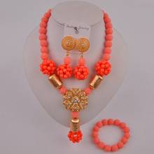 Nigeria Wedding Beads Bridal Jewelry Set Africa Fashion Costume Jewelry Set Pink Coral Bead Free Shipping LS-22 2024 - buy cheap