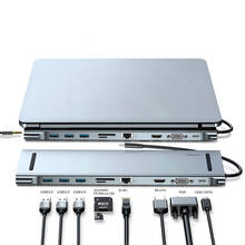Док-станция USB C для Macbook Pro Air Type C HUB to HDMI VGA RJ45, мульти-порты USB 3,0 USBC Type-c HUB с PD адаптером питания 2024 - купить недорого