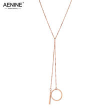 AENINE Trendy Stainless Steel 24 Inches Necklace Rose Gold Color Pendant Necklace Strip & Circle Sweater Chain For Women AN18248 2024 - buy cheap