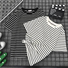 Camiseta de manga corta a rayas para mujer, ropa de estilo coreano Ulzzang Harajuku, Camisetas básicas informales para mujer, Top 2024 - compra barato