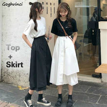 Two Pieces Set Women Chic Ulzzang Summer Leisure Girls Outfit All-match Irregular Design Mid-calf Skirt Basic College Ladies Top 2024 - buy cheap