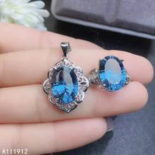 KJJEAXCMY fine jewelry natural blue topaz 925 sterling silver women pendant necklace chain ring set support test lovely 2024 - buy cheap