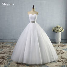 ZJ9056 2020 2021Tulle White Ivory Formal Sweetheart Cheap Wedding Dress Belt Ball Gown Sleeveless 2024 - buy cheap