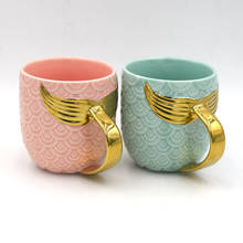 Taza de cerámica de cola de sirena dorada con mango, tazas creativas personalizadas para té, café, leche, regalos novedosos 2024 - compra barato