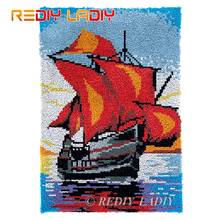 Latch Hook Rug Red Sailboat Scenery Chunky Yarn Tapestry Kit Crochet Cushion Mat DIY Carpet Rug Needlework Arts & Crafts 58*86cm 2024 - buy cheap