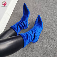 Original Intention Sexy Ladies Pointed Toe Blue Ankle Boots Thin Heels Fashion Party Club Shoes Female Gorgeous Shoes Plus Size 2024 - buy cheap