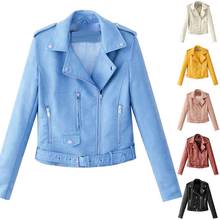 Lady Leather Long Sleeve Lapel Zipper Button Pocket Motorcycle Jacket Short Coat 2024 - buy cheap