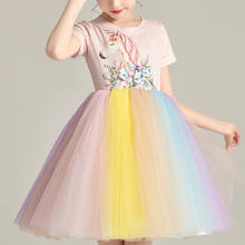 Kids Dresses For Girls Unicorn Printed Wedding Party Clothes Princess Summer Children's Rainbow Tutu Short Dress 2024 - buy cheap