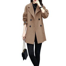 Двубортное Женское пальто, шерстяное пальто средней длины, весна-осень 2024 - купить недорого