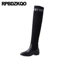 Cheap 10 Long Tall Winter Over The Knee Round Toe Big Size Thigh High Boots For Plus Women Block Fur Black Knit Shoes Chunky 9 2024 - buy cheap