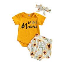 2021 0-18M Baby Girl Clothes Sweet MINI MAMA Letter Print Short Sleeve Romper+Sunflower High Waist Shorts+Headband 3pcs Outfits 2024 - buy cheap