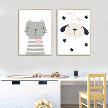 Pôster de tela de animais de desenho animado, poster artístico, de panda, gato, cachorro, berçário, parede nórdica, decoração de quarto infantil 2024 - compre barato