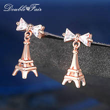 Fashion Rose Gold Color Eiffel Tower Drop Earrings For Women Party Gift Jewelry With Bow Zircon Earring DZE003M 2024 - buy cheap
