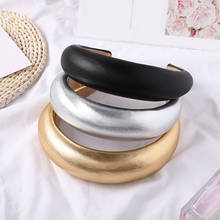 Women PU Padded Wide Sponge Headband Solid Sweet Gold Silver Color Hair Hoop Vintage Party Stretchy Thick Headpiece 2024 - buy cheap