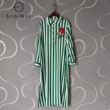 SEQINYY Green Stripes Dress Summer Spring New Fashion Design Women Runway High Quality Flowers Embroidery Elegant Loose Midi 2024 - buy cheap