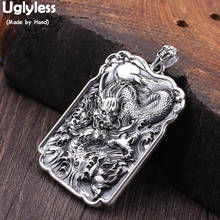 Uglyless-colgantes de dragón de plata 990 auténtica para hombre, joyería de plata 925, collares cuadrados PUNK, HIP HOP, SIN Cadena, Plata tailandesa, P816 2024 - compra barato