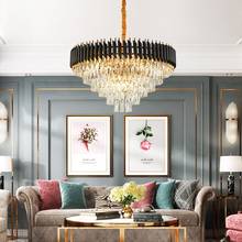 Jmzm-candelabro redondo de cristal moderno, lámpara colgante de lujo de alta gama para sala de estar, comedor, dormitorio, lámpara LED negra 2024 - compra barato