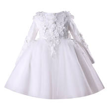 Long Sleeve Baby Girls Princess Dress Appliques White Lace Christening Wedding Birthday Ball Gown Pageant Party Formal Clothes 2024 - compre barato