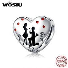 Wostuu Plata de Ley 925 auténtica propuesta de matrimonio dijes de corazón en forma de Pulsera Original collar de joyería de boda regalo CQC1403 2024 - compra barato
