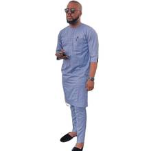 Conjuntos de Moda Africana para hombre, Tops de media manga + Pantalones largos, trajes de algodón grises hechos a medida, ropa nigeriana para boda 2024 - compra barato