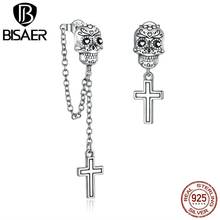 BISAER-pendientes Brincos de Plata de Ley 925 con forma de calavera y Cruz, joyería con cierre de tuerca, cadena Simple, EFE419 2024 - compra barato