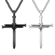 2020 Новая мода крест ожерелье мужское панк стиль ногтей кулон черный серебряный цвет цепь креативное ожерелье Подарки 2024 - купить недорого