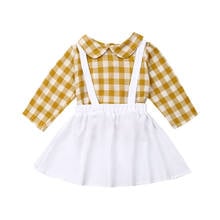 6M-4Years Toddler Baby Kid Girl Vintage Clothes Set Long Sleeve Plaids Shirt Tops+ Bib Skirts Outfit Autumn Spring Girl Costumes 2024 - buy cheap