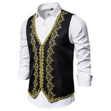 Black Embroidery Dress Vest Men 2022 Fashion British Style Palace Prince Sleeveless Waistcoat Men Business Wedding Tuxedo Vests 2024 - buy cheap