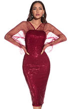 Sexy Women's Long Sleeved Sequin Split 2021 New Summer Elegant Banquet Club Dress Fashion Hot Sale 2024 - buy cheap