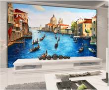 Papel pintado 3d para pared, foto personalizada, ciudad del agua de mar, arquitectura europea, barco, decoración para sala de estar, murales 3d, papel tapiz para paredes 2024 - compra barato