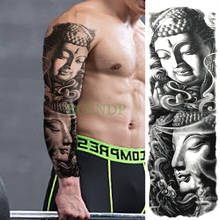 Водонепроницаемая Временная тату-наклейка Будда, китайский стиль, полная рука, поддельные тату, большая вспышка, тату, рукав, большой размер для мужчин и женщин 2024 - купить недорого