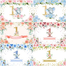 Fondo de fiesta de feliz Primer cumpleaños para niños, Fondo de fotografía de elefante Floral rosa y azul, decoración de mesa de pastel de primer cumpleaños 2024 - compra barato