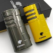 Cohiba Luxury Metal Windproof Yellow Pocket Portable Cigar Cigarette Lighter 3 Torch Jet Flame With Gift Box Punch 2024 - buy cheap
