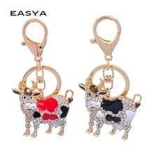 EASYA New Creative Fashion Popular Alloy Crystal Cow Keychain Couple Gift Charm Jewelry Key ring New Year Decoration 2024 - buy cheap