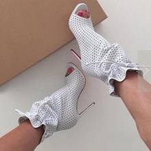 real photo summer leather thin high Heels new hollow boots white peep toe femmes sandales short ankle botas mujer shoes woman 2024 - buy cheap