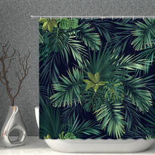 Cortina de ducha con diseño de plantas verdes tropicales, cortina de poliéster con estampado 3D de hojas de palma, decoración de baño, con ganchos 2024 - compra barato