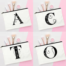 Black Flower Alphabet Cosmetic Bag Women Makeup Bags Portable Canvas Makeup Female Clutch Bag Case Travel Storage Organizer Box 2024 - buy cheap