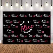 Fondo personalizado con logotipo para fiesta de cumpleaños, telón de fondo negro con opción de paso y repetir, photozone, accesorios de papel tapiz, sweet 16 y 18 2024 - compra barato