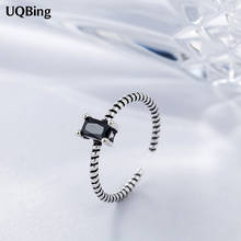 New Female  Sterling Silver Ring Simple Geometric Opening Black Zircon Rings For Women  Wholesale 2024 - buy cheap